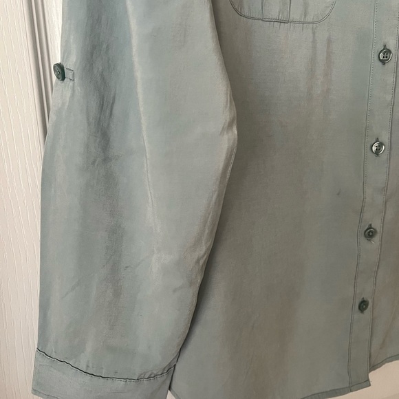 Chico's Blue Notched Collar Button Down Blouse Size 1 - Picture 4 of 7